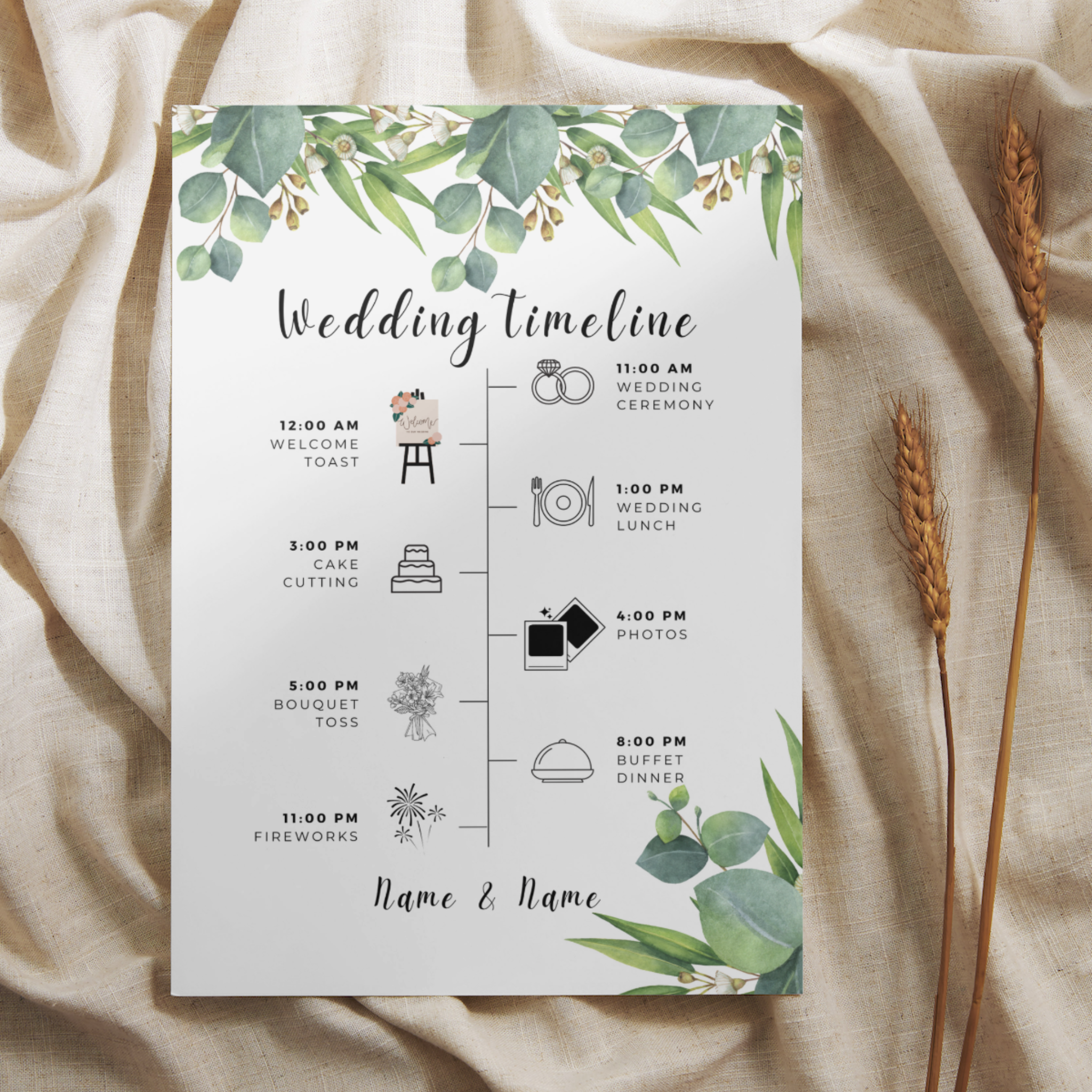 Sage Green Wedding Timeline Template