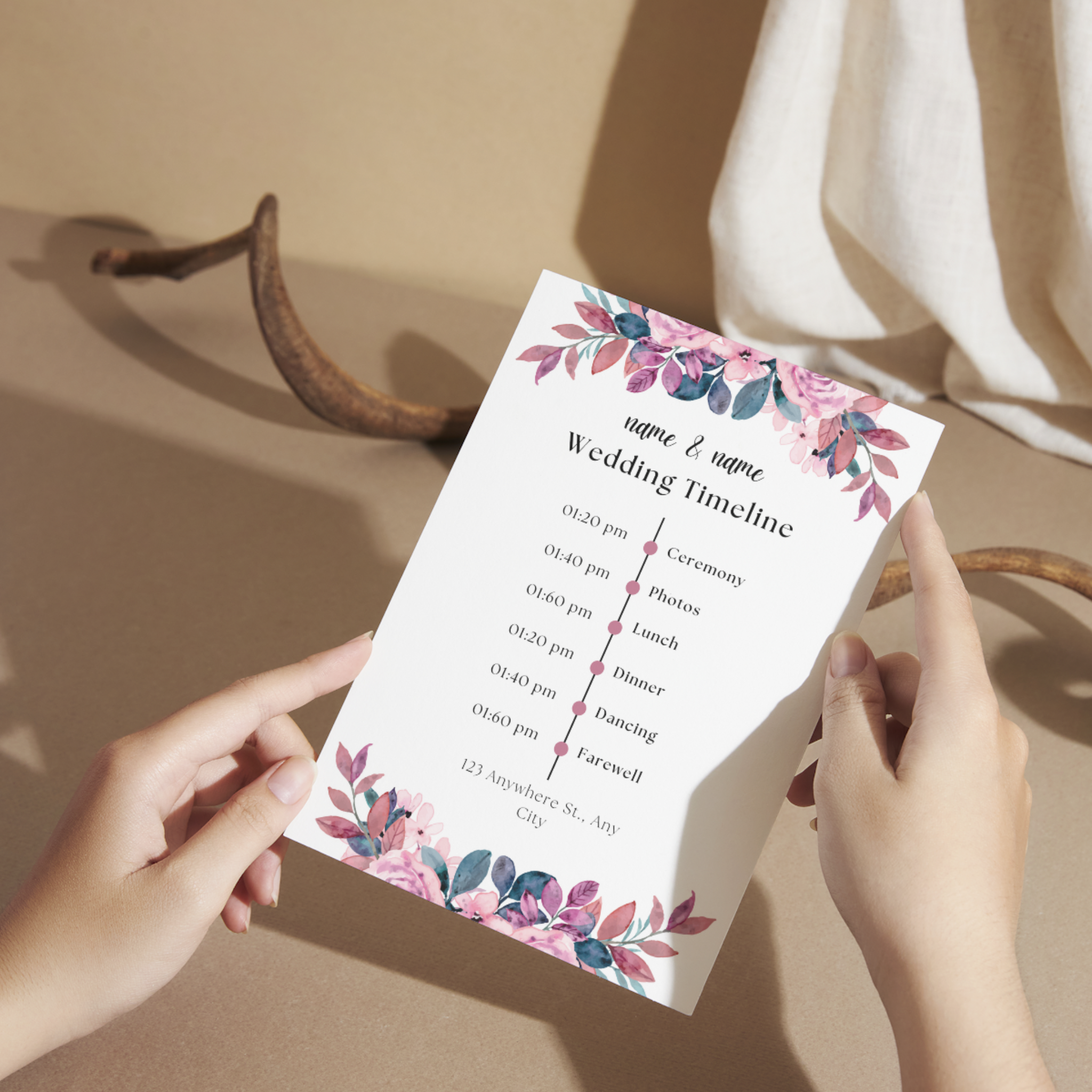 Water Color Flowers Wedding Timeline Template