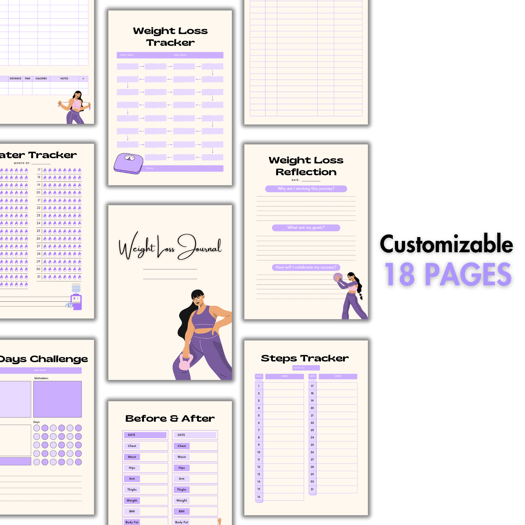 Fitness Journal | Weight Loss Planner Template | Workout Planner - Purple