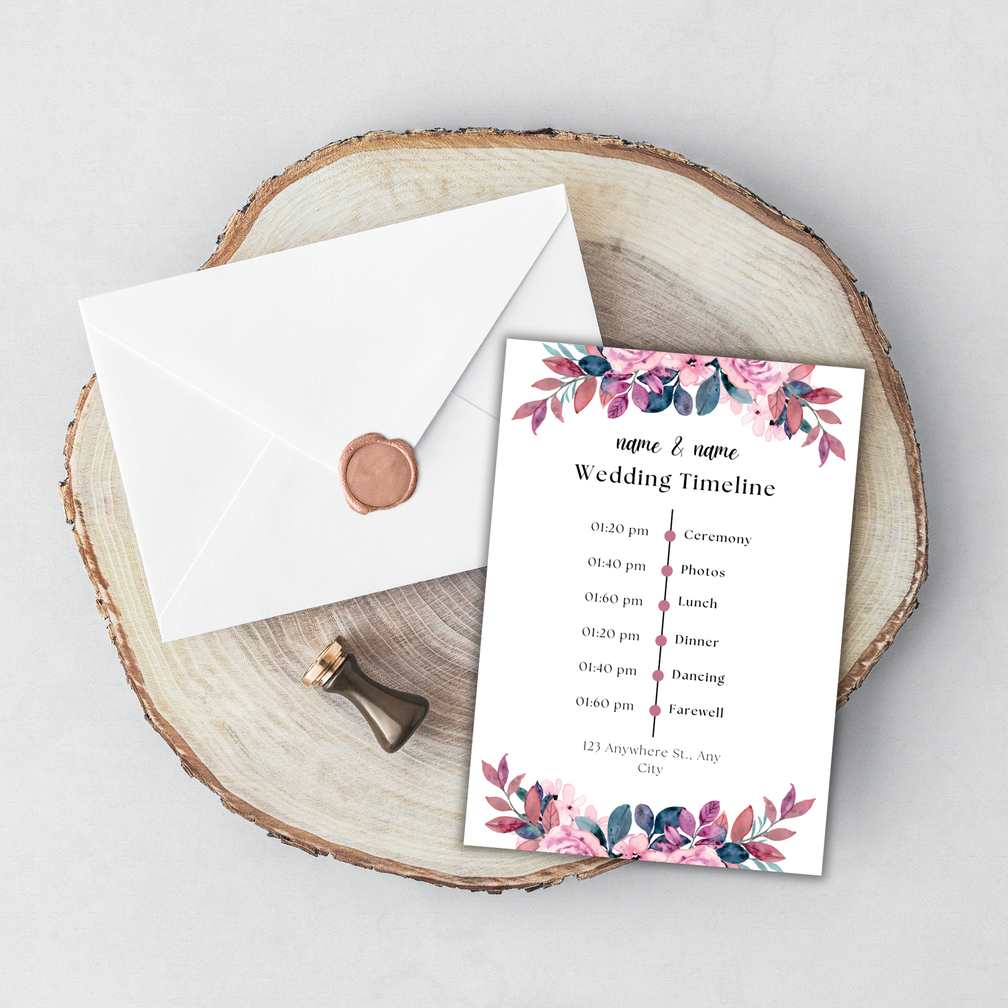 Water Color Flowers Wedding Timeline Template