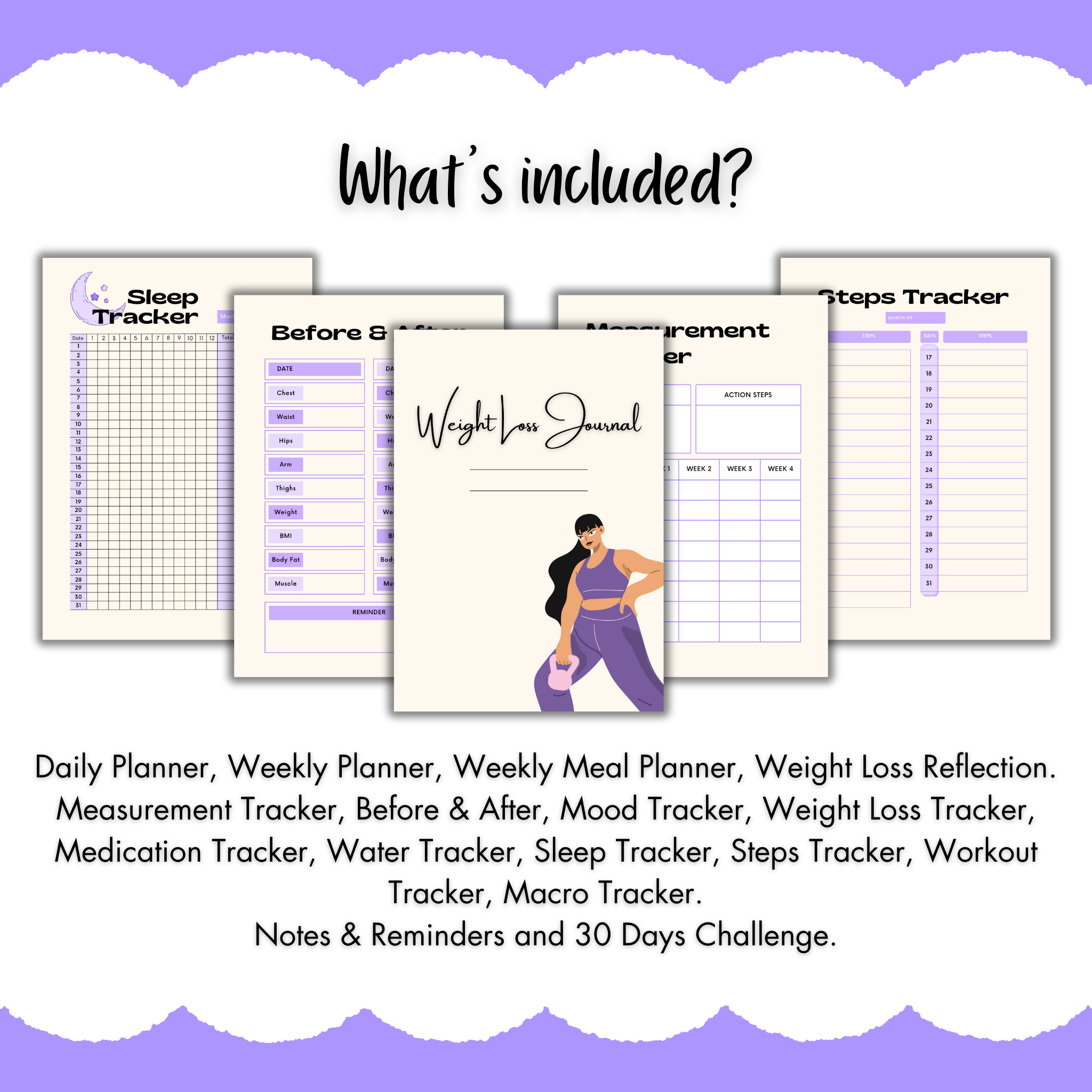 Fitness Journal | Weight Loss Planner Template | Workout Planner - Purple