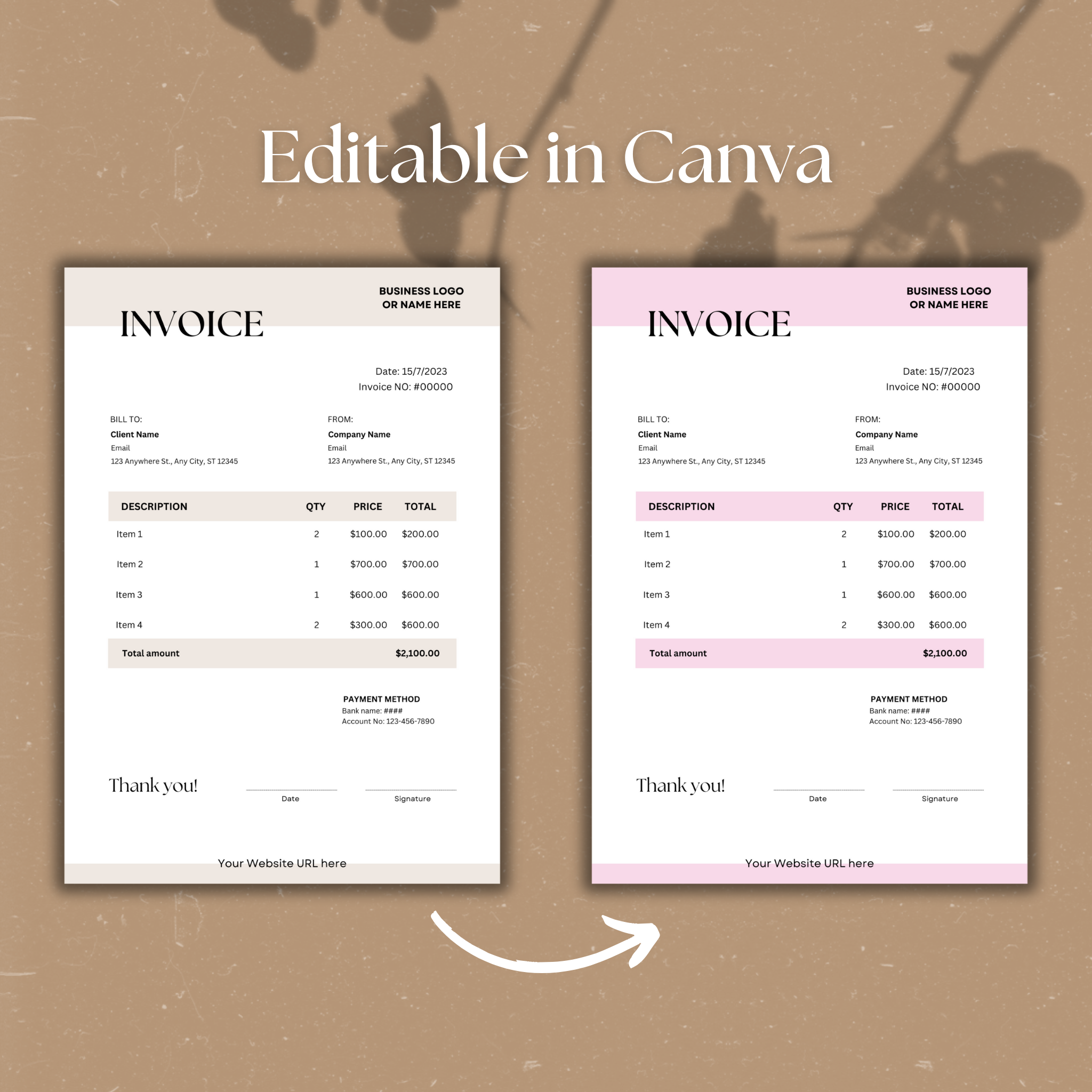 Simple and Sleek Canva Invoice Template