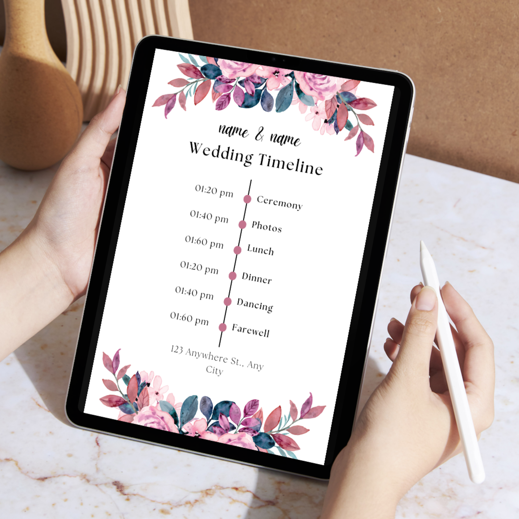 Water Color Flowers Wedding Timeline Template