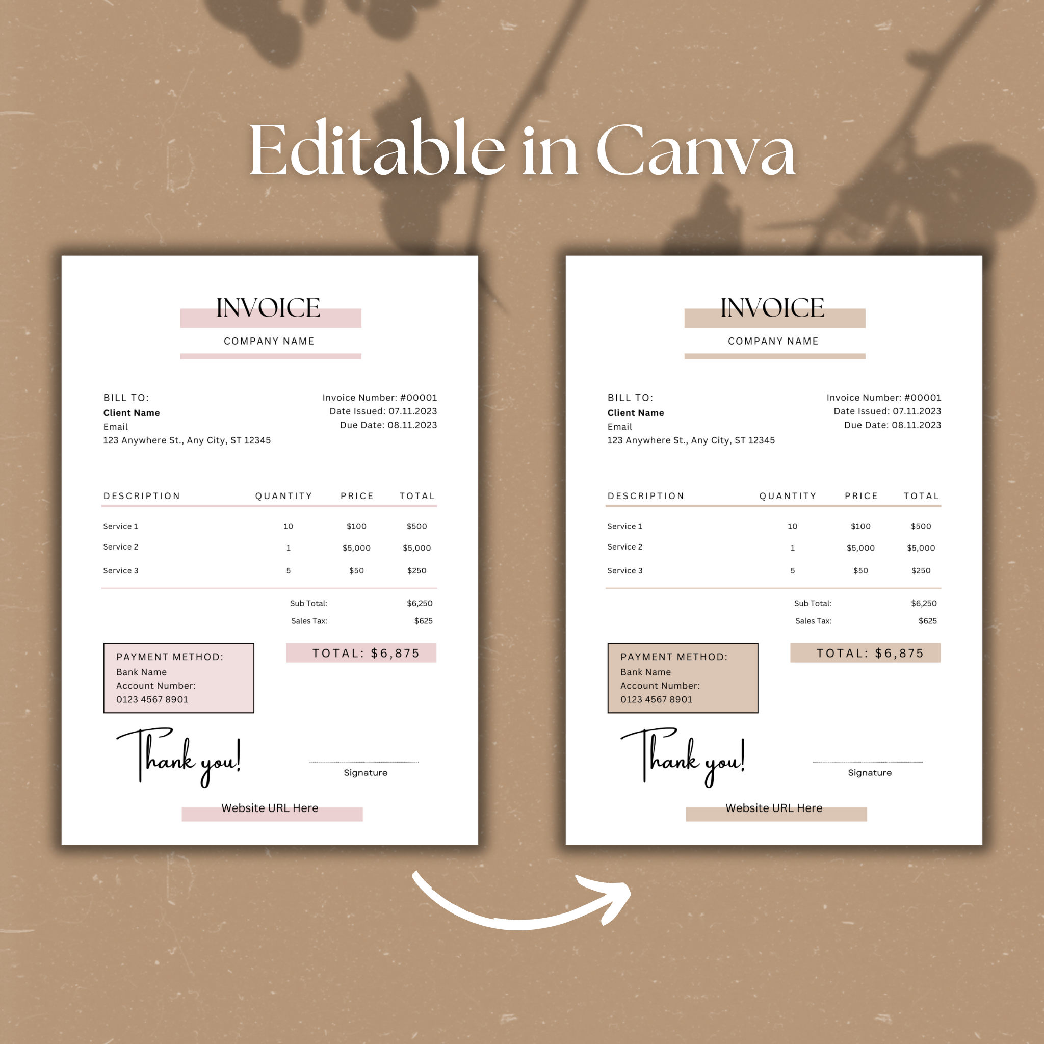 Clean and Minimal Canva Invoice Template