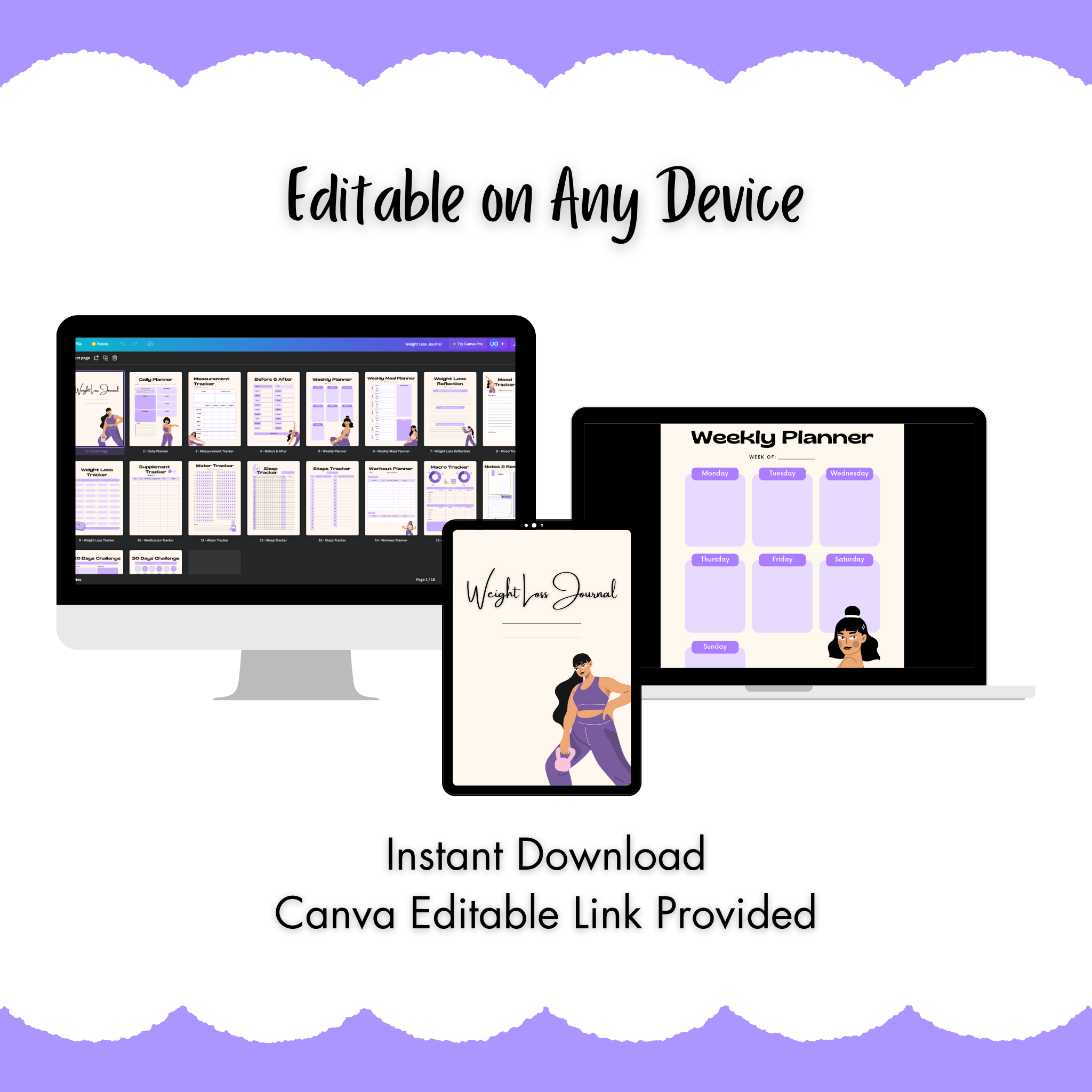 Fitness Journal | Weight Loss Planner Template | Workout Planner - Purple