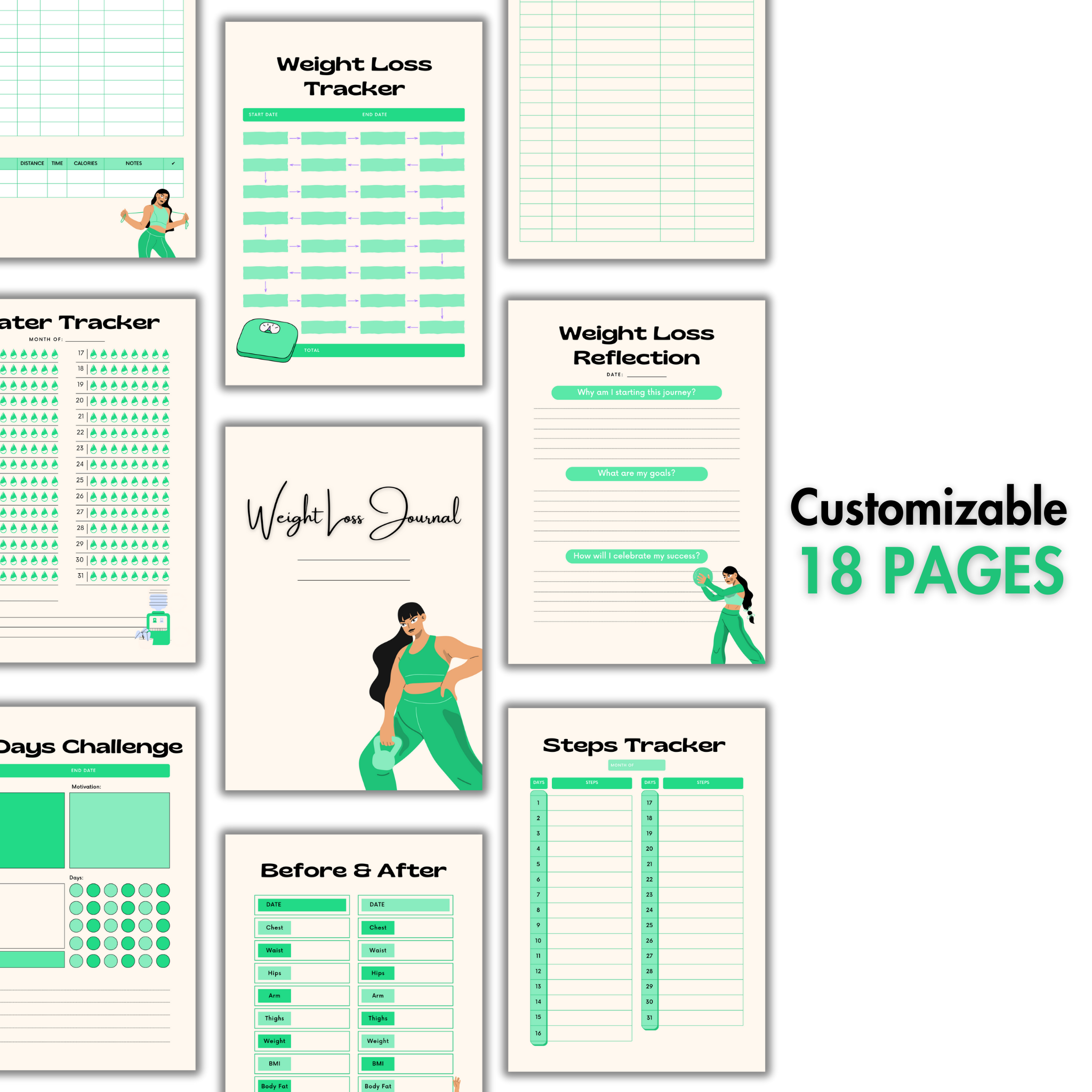 Fitness Journal | Weight Loss Planner Template | Workout Planner - Green