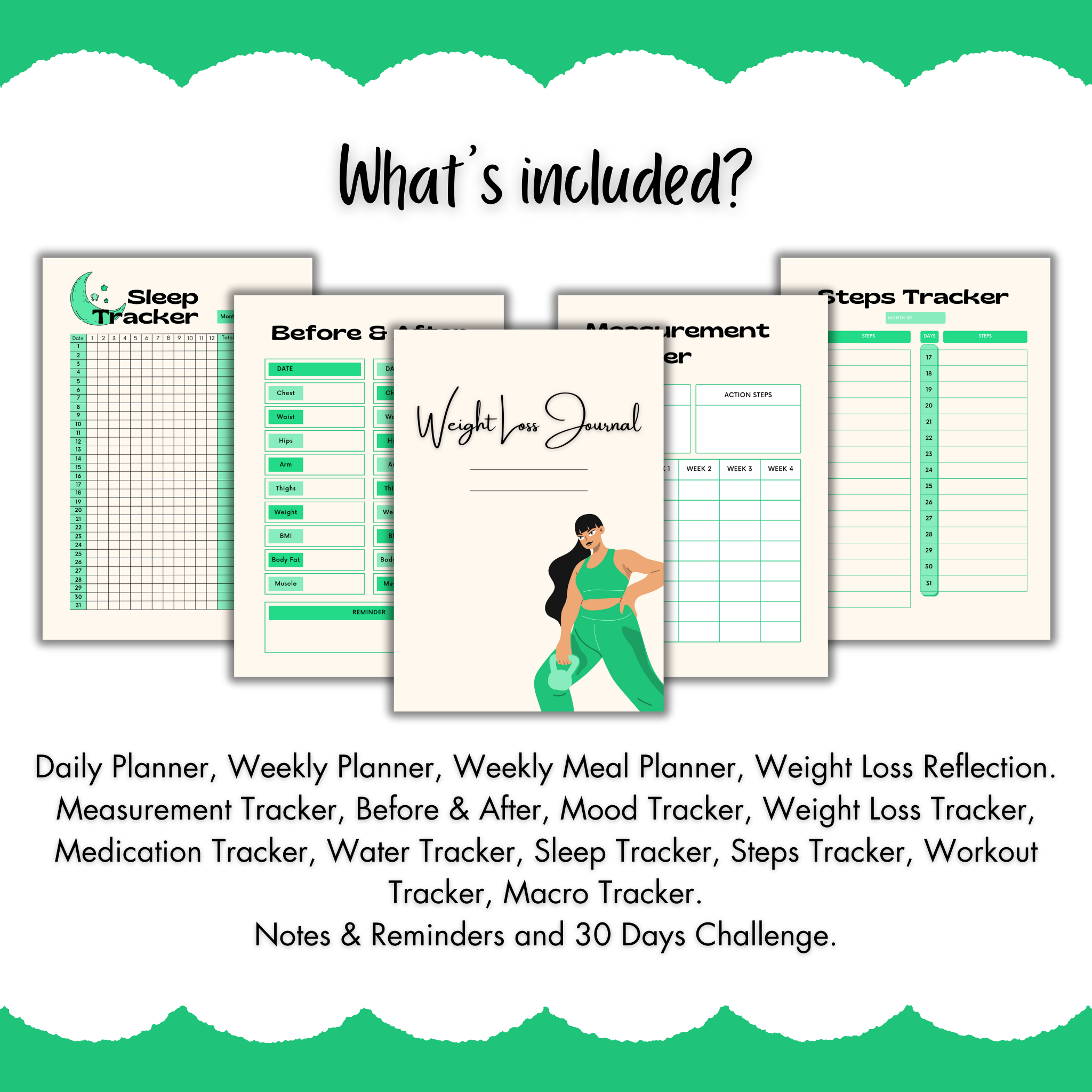 Fitness Journal | Weight Loss Planner Template | Workout Planner - Green