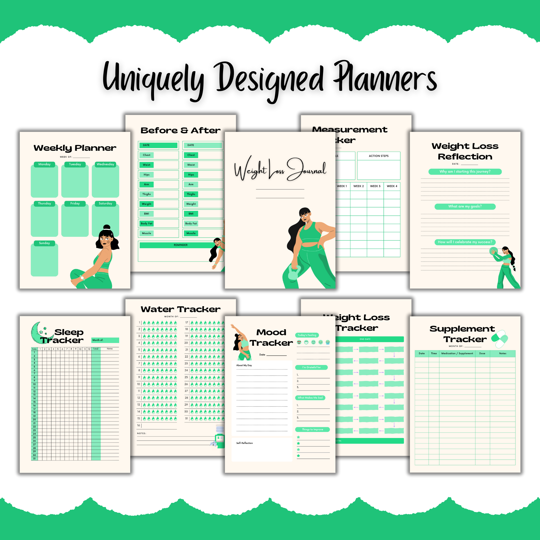 Fitness Journal | Weight Loss Planner Template | Workout Planner - Green